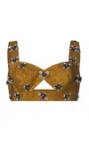 Dar Zéro Studio Embroidered Crinkled Lamè Bralette In Gold