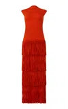 Dar Zéro Studio Fringed Neoprene Maxi Dress In Red