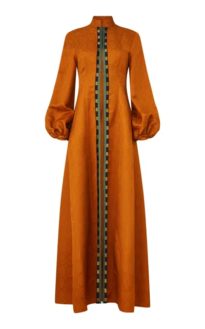 Dar Zéro Studio Geometric Jacquard Mock Neck Duster In Orange