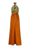 Dar Zéro Studio Geometric Silk Jacquard Halter Twist Neck Maxi Dress In Animal Print
