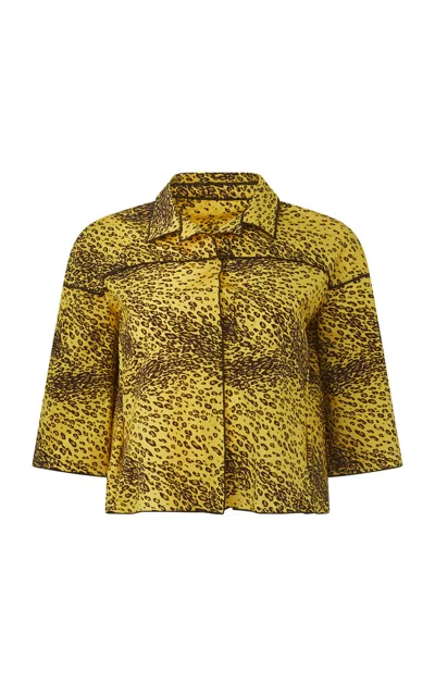 Dar Zéro Studio Printed Silk Crepe De Chine Cropped Camp Shirt In Animal Print