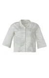 Dar Zéro Studio Printed Silk Crepe De Chine Cropped Camp Shirt In White