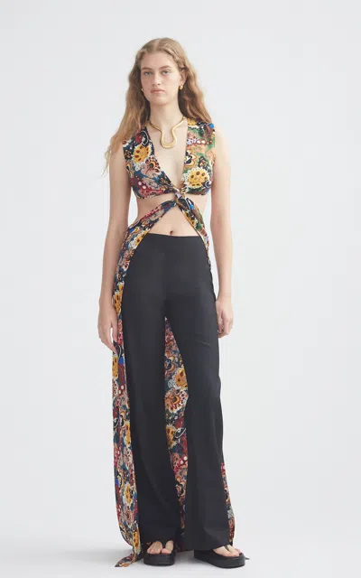 Dar Zéro Studio Printed Silk Long Twist Top In Animal Print