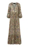 Dar Zéro Studio Psychedelic Printed Lamé Smock Waist Maxi Dress In Pink
