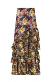 Dar Zéro Studio Ruffled Silk Georgette Maxi Skirt In Multi