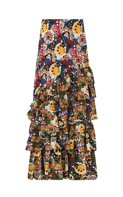 Dar Zéro Studio Ruffled Silk Georgette Maxi Skirt In Multi
