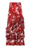 Dar Zéro Studio Ruffled Silk Georgette Maxi Skirt In Red