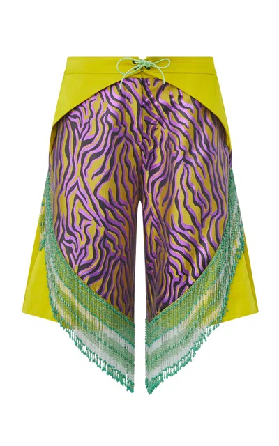 Dar Zéro Studio Sea Glass Fringe Beaded Jacquard Lamé Board Shorts In Animal Print