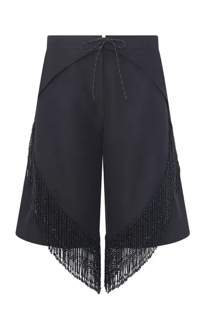 Dar Zéro Studio Sea Glass Fringe Beaded Jacquard Lamé Board Shorts In Black