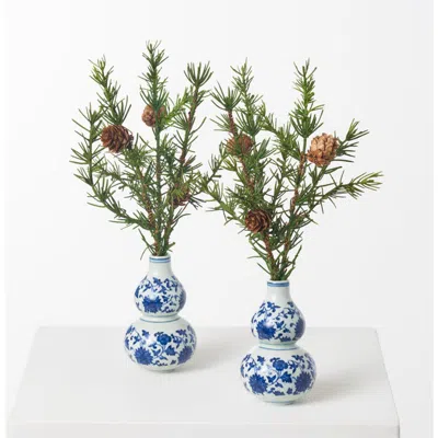 Darby Creek Trading Classic Winter Pine & Faux Pinecone Mini Arrangement In Green