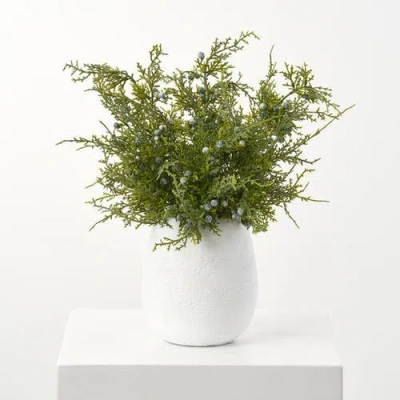 Darby Creek Trading Lifelike Juniper Berry Small Faux Topiary Bush In Green