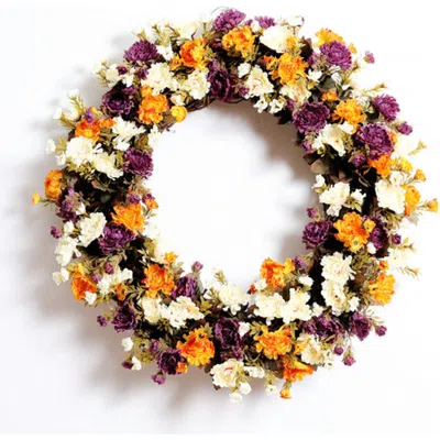 Darby Creek Trading Mini Mum Gold, Purple, And Ivory Front Door Fall Floral Autumn Wreath