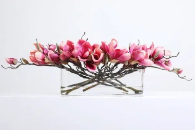 Darby Creek Trading Real Touch Magnolia Blooms Floral Centerpiece Water Illusion Arrangement In Pink