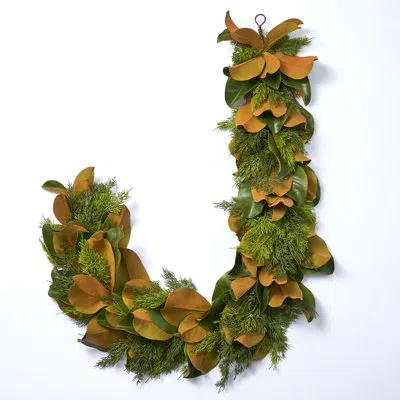 Darby Creek Trading Real Touch Magnolia Leaf & Faux Cedar Winter Greenery Garland Table Runner In Brown;green