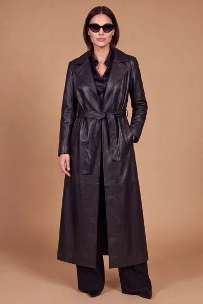 D'arienzo Black Leather Kimono Coat With Belt And Loops