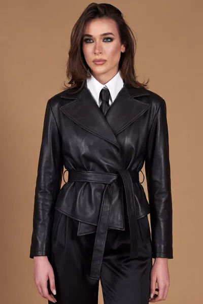 D'arienzo Black Leather Kimono Jacket Unlined Version With Belt