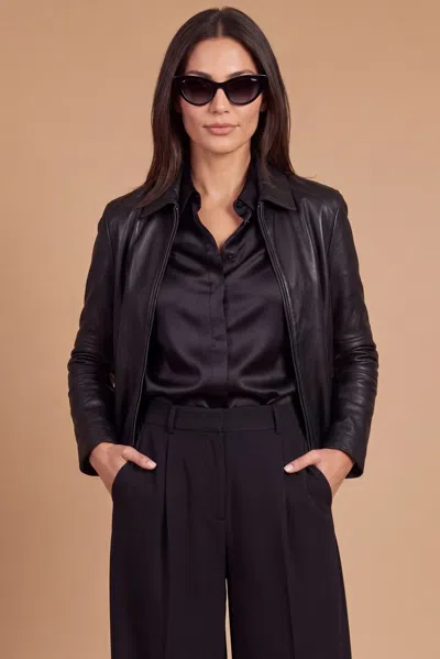 D'arienzo Black Nappa Leather Jacket With Shirt Collar Smooth Effect In Blue