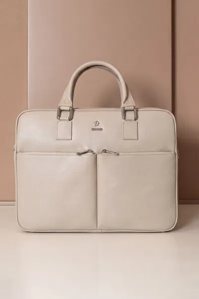 D'arienzo Cream 24h Briefcase In Saffiano Calf Leather With Double Pocket In White