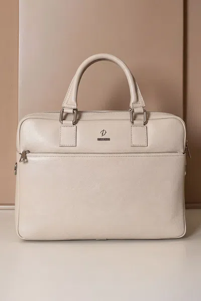 D'arienzo Cream 24h Briefcase In Saffiano Calf Leather With Zip Pocket In White