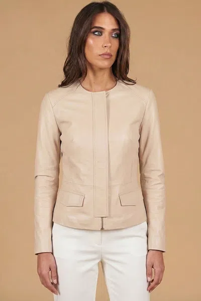 D'arienzo Cream Nappa Lamb Leather Short Jacket With Flaps In White