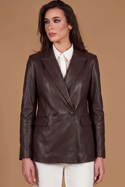 D'arienzo Dark Brown Double-breasted Leather Blazer Button Closure