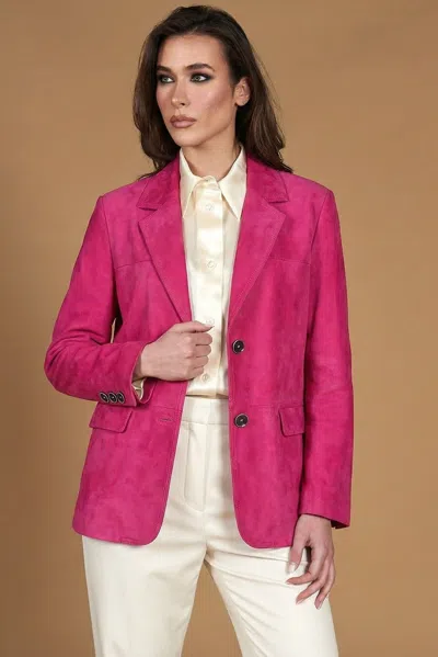 D'arienzo Fuchsia Single-breasted Suede Leather Jacket With Buttons Smooth Effect In Pink