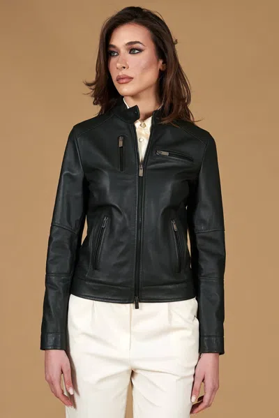 D'arienzo Black Nappa Lamb Leather Biker Jacket Four Zipper Pockets In Multi
