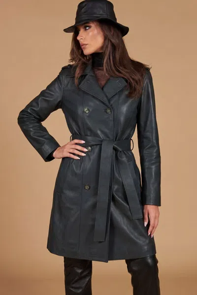 D'arienzo Green Natural Leather Double-breasted Coat Both Sides Rips