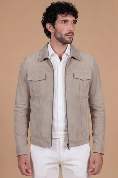 D'arienzo Grey Suede Leather Jacket Central Zipper In Gray