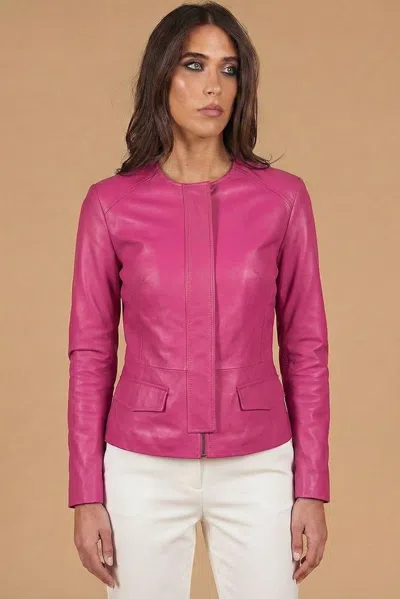 D'arienzo Lilac Nappa Lamb Leather Short Jacket With Flaps In Purple