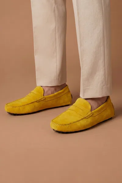 D'arienzo Men's Yellow Suede Moccasin Driving Mocassin In Black