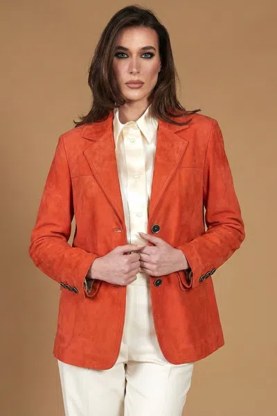 D'arienzo Orange Single-breasted Suede Leather Jacket With Buttons Smooth Effect