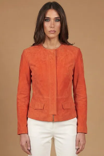 D'arienzo Orange Suede Jacket With Round Neck