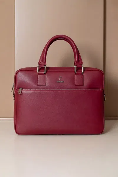 D'arienzo Red 24h Briefcase In Saffiano Calf Leather Zipper Pocket