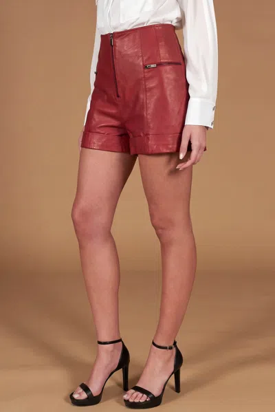 D'arienzo Red Natural Lamb Leather Unlined Short Pant Smooth Effect In Multi