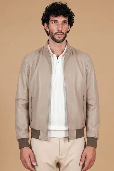 D'arienzo Sand Lamb Leather Bomber Jacket Smooth Effect