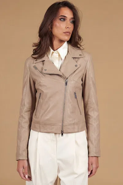 D'arienzo Sand Natural Lamb Leather Biker Jacket Cross Zipper