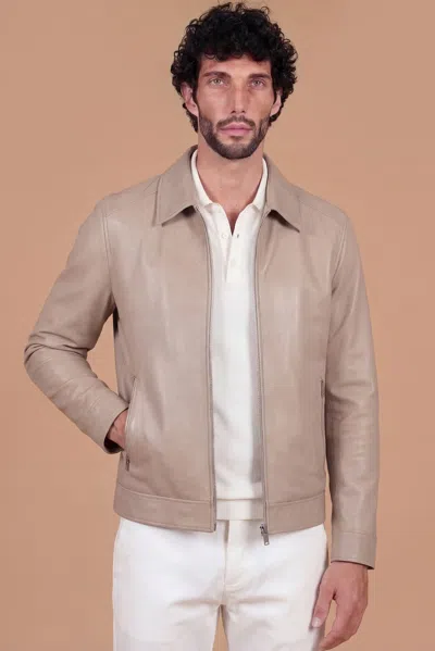 D'arienzo Sand Natural Lamb Leather Biker Jacket Shirt Collar