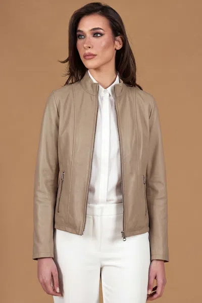 D'arienzo Sand Natural Leather Jacket With Korean Collar