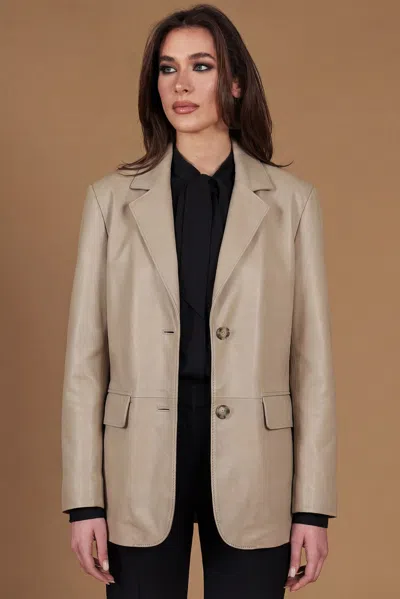 D'arienzo Sand Single-breasted Leather Jacket With Buttons Smooth Effect