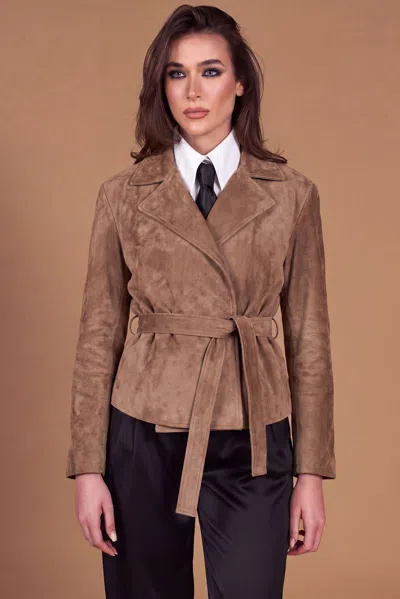 D'arienzo Taupe Suede Kimono Jacket With Belt And Loops In Black