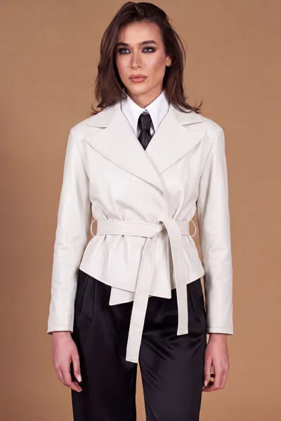 D'arienzo White Leather Kimono Jacket With Belt And Loops