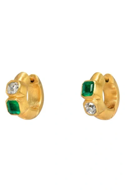 Darius Bezel Set Emerald & Diamond Huggie Hoop Earrings