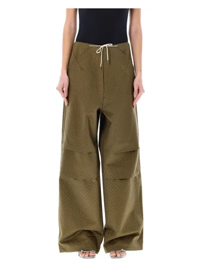 【関税込み】DARKPARK DAISY - CRYSTAL STUDDED SATIN PANTS Dark Park Women's Daisy Crystal Studded Pants In Military