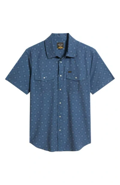 Dark Seas Barton Uv Geo Print Short Sleeve Snap-up Western Shirt In Blue