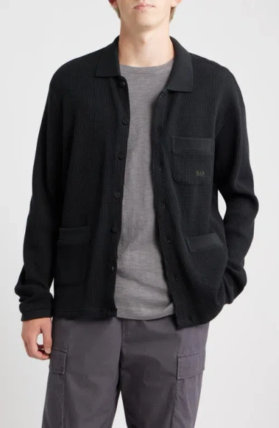 Dark Seas Delano Cotton Thermal Button-up Shirt In Black