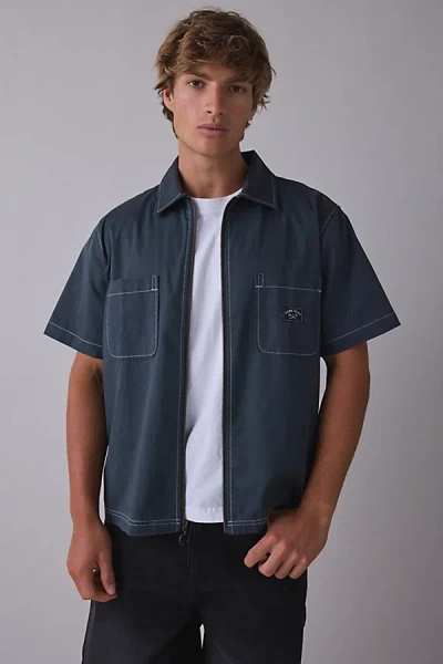 Dark Seas Fuller Zip Camp Shirt Top In Black, Men's At Urban Outfitters In Blue