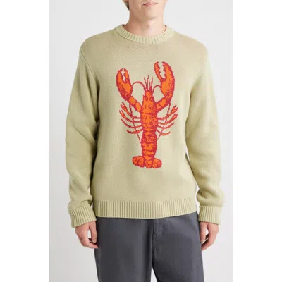 Dark Seas Montauk Lobster Jacquard Cotton Crewneck Sweater In Green