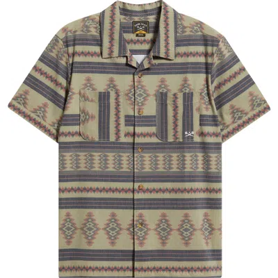 Dark Seas Palmetto Geo Pattern Cotton Camp Shirt In Brown