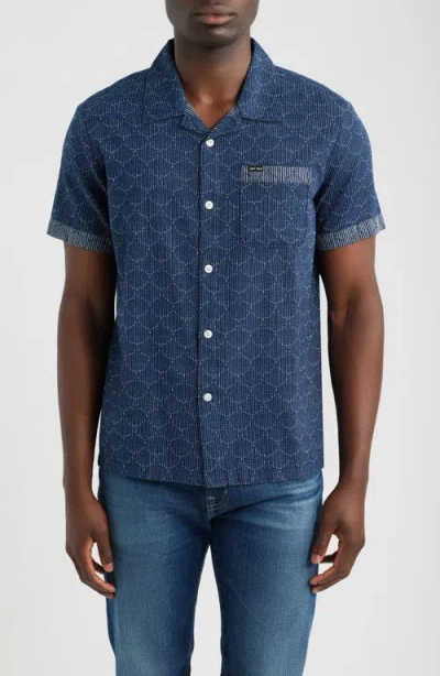 Dark Seas Scales Woven Camp Shirt In Blue